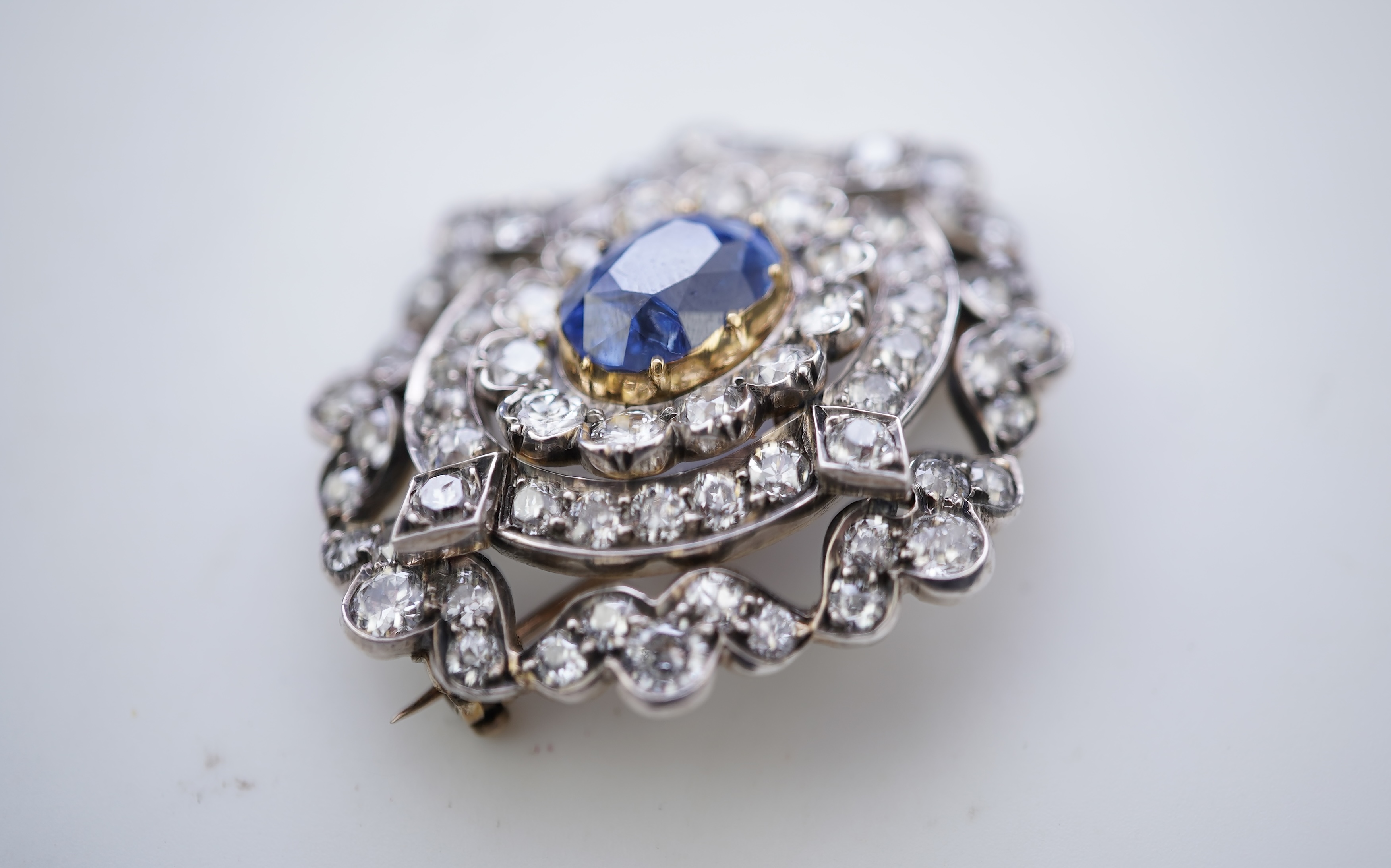 A Victorian sapphire and diamond brooch, late 19th century